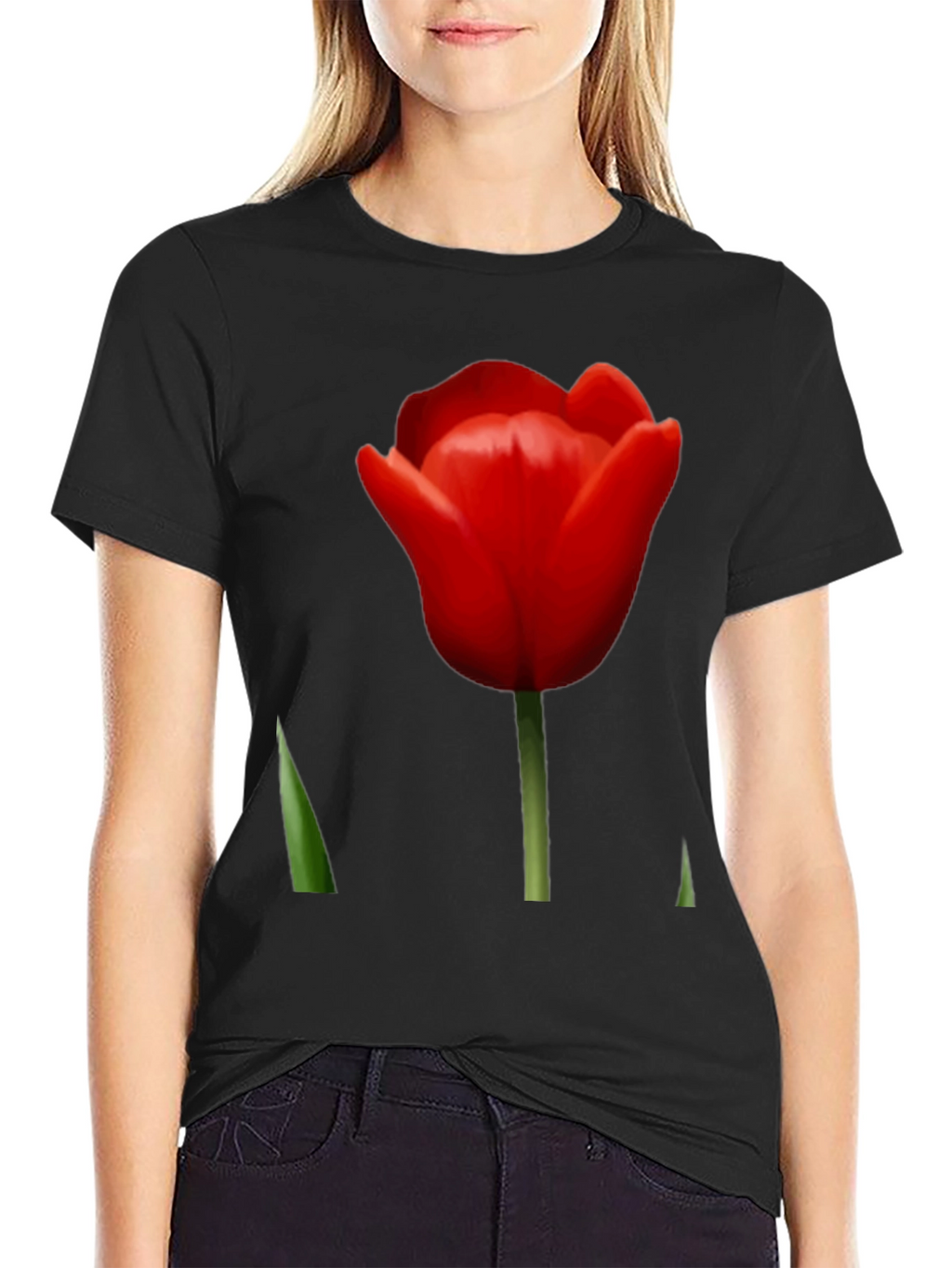 Red Tulip Graphic Tee - Stylish Floral Design