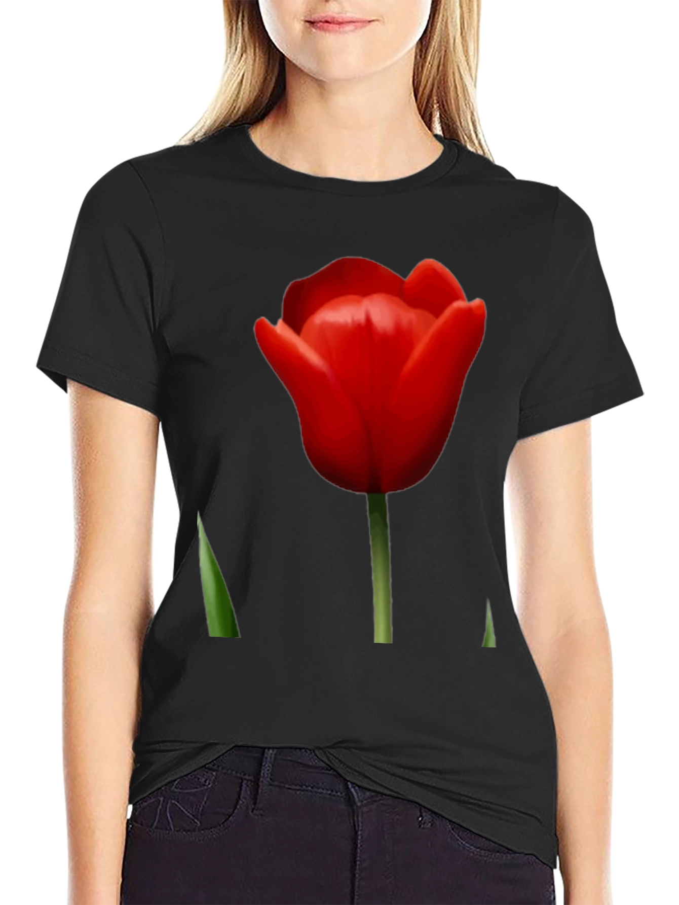 Red Tulip Graphic Tee - Stylish Floral Design