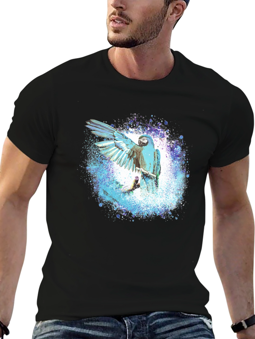 Blue Macaw Splash Mens Graphic Tee