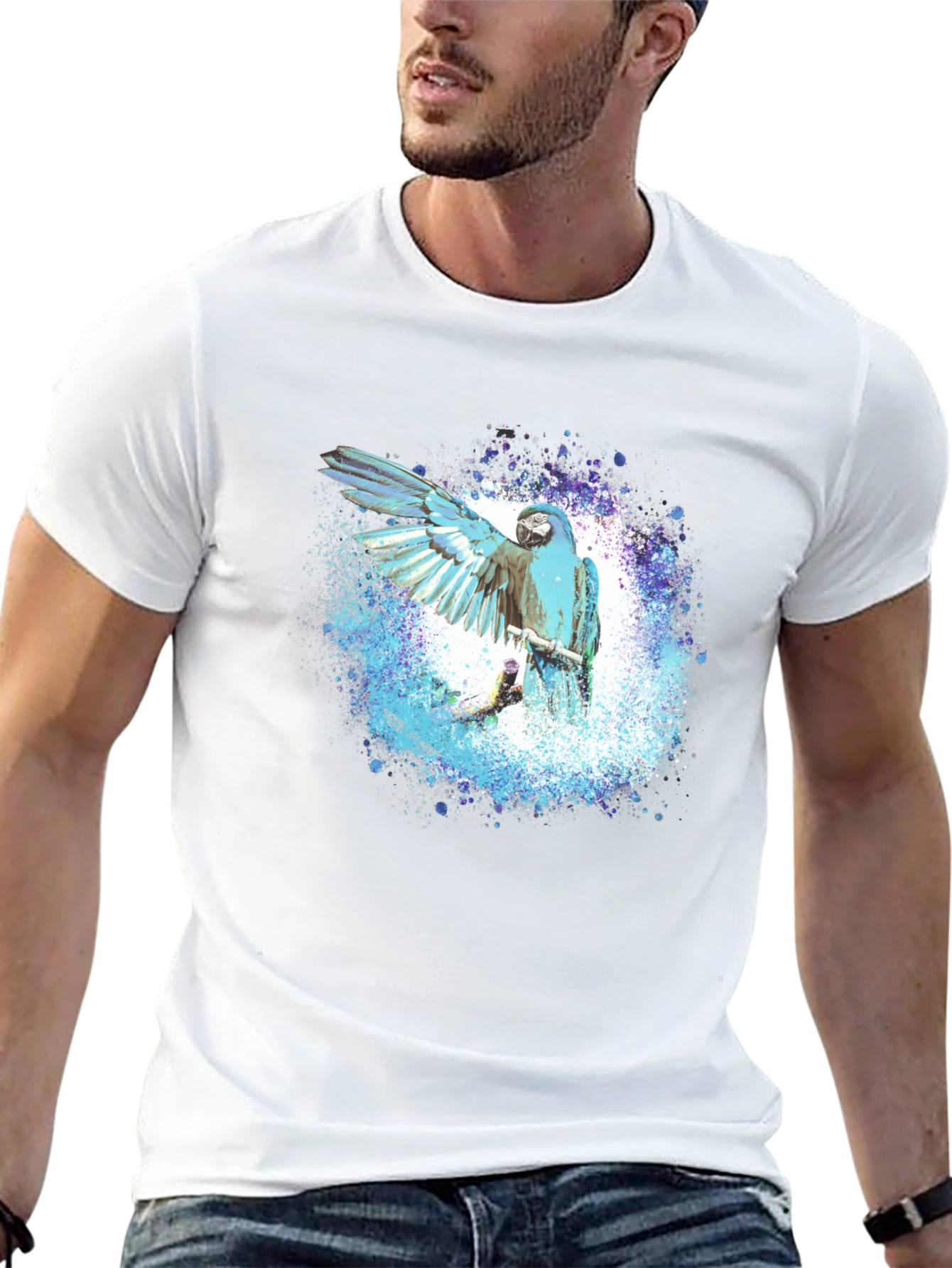 Blue Macaw Splash Mens Graphic Tee