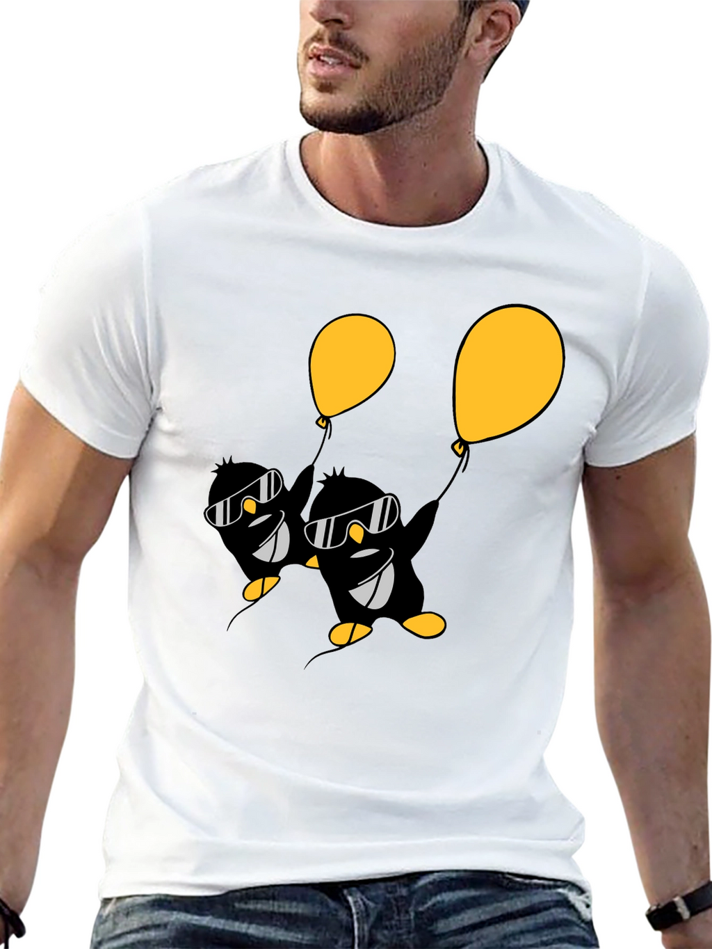 Cool Penguin Balloon Graphic Tee - Black