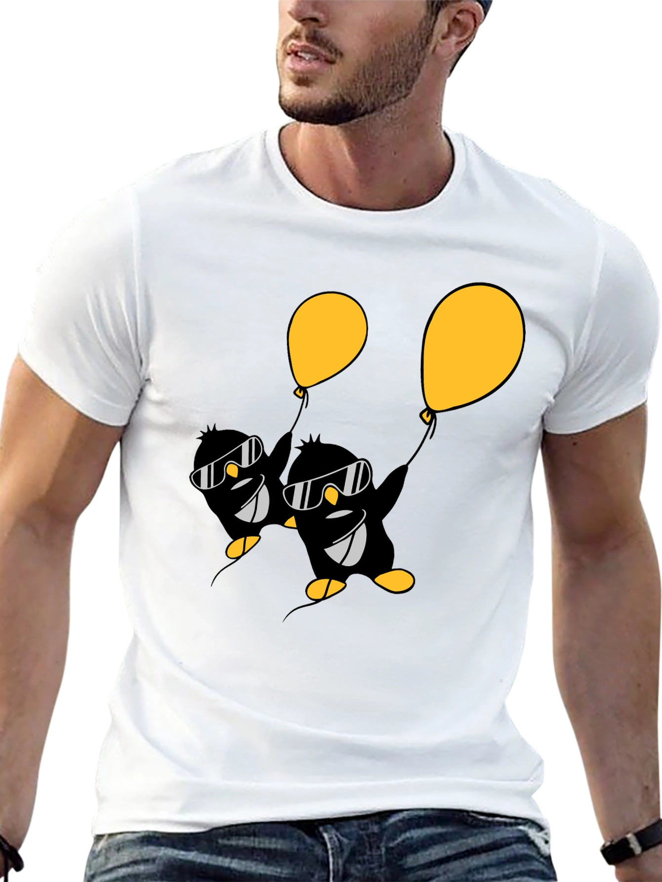 Cool Penguin Balloon Graphic Tee - Black