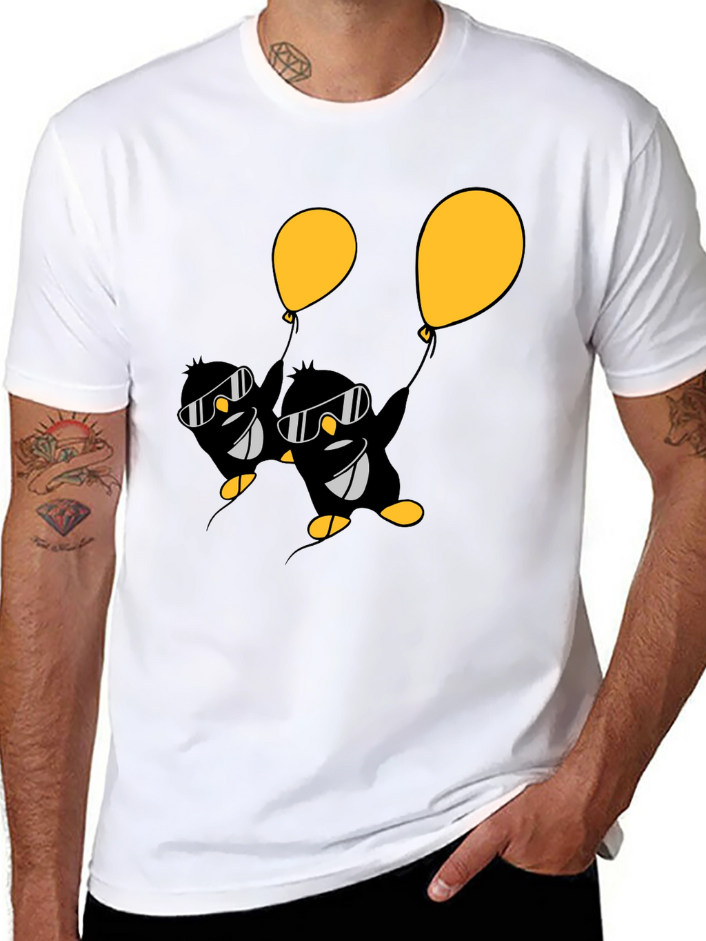 Cool Penguin Balloon Graphic Tee - Black