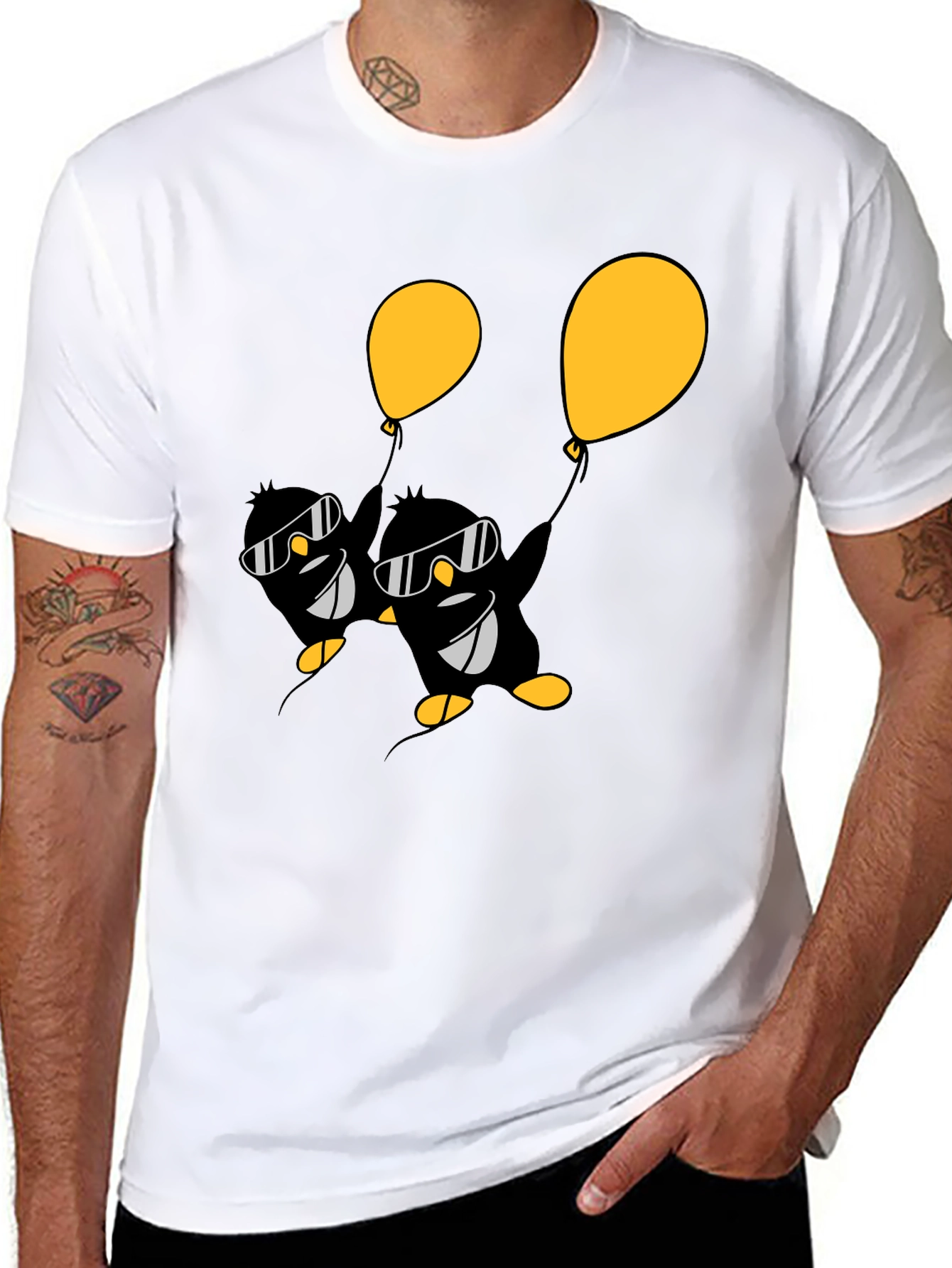 Cool Penguin Balloon Graphic Tee - Black