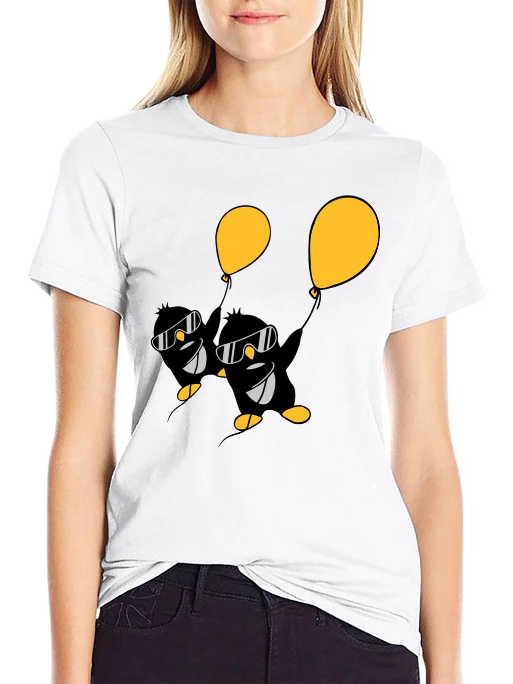 Cool Penguin Balloon Graphic Tee - Black
