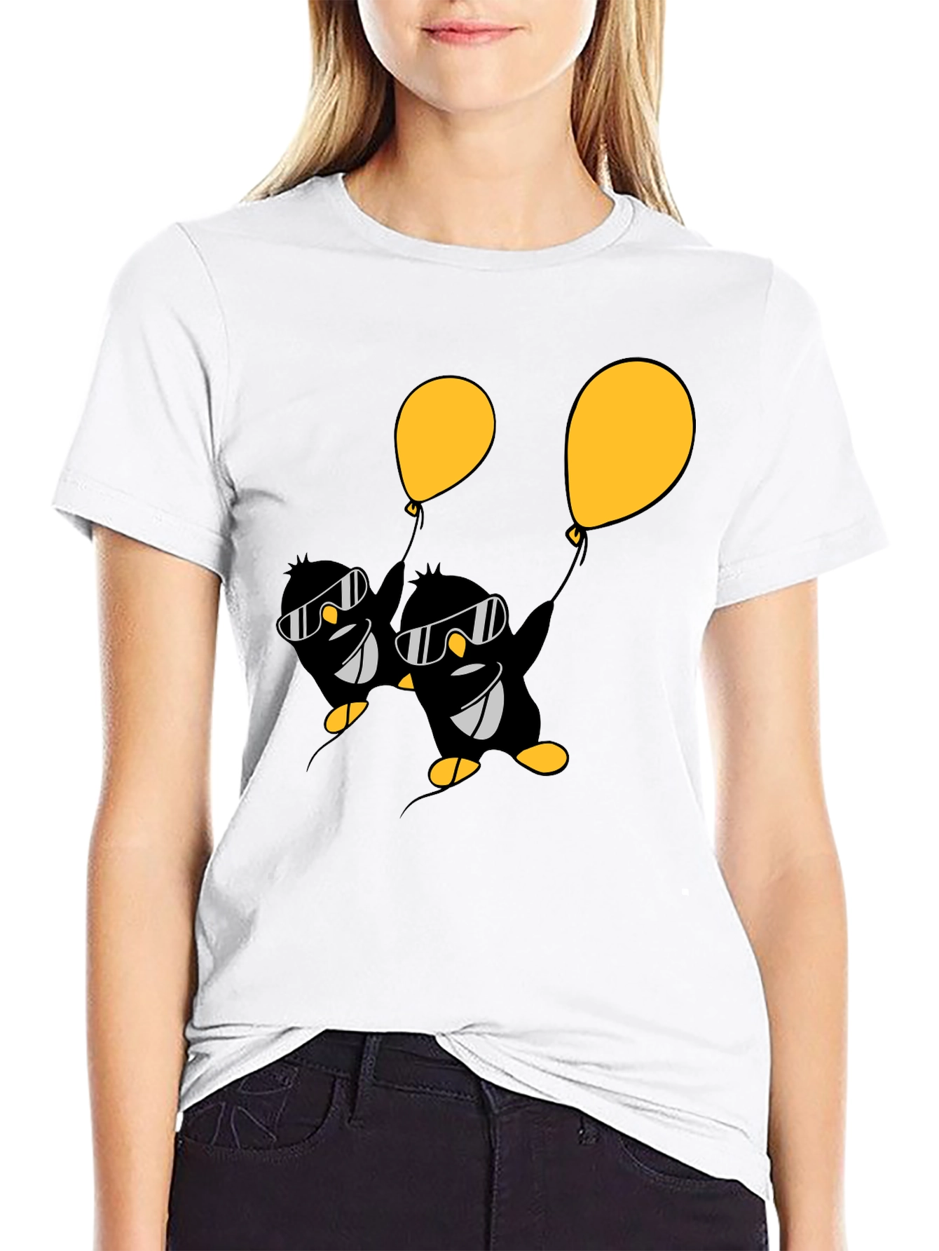 Cool Penguin Balloon Graphic Tee - Black