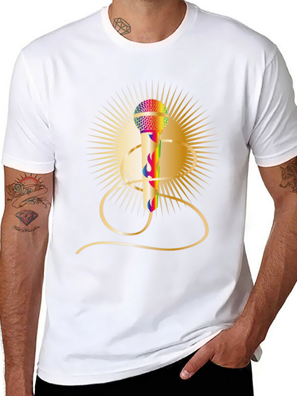 Retro Rainbow Mic Graphic Tee - Classic Style