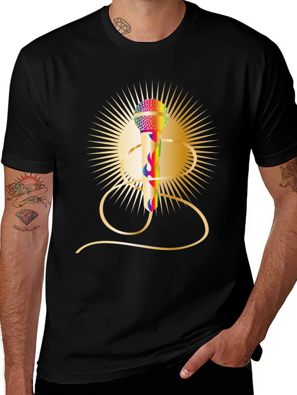 Retro Rainbow Mic Graphic Tee - Classic Style
