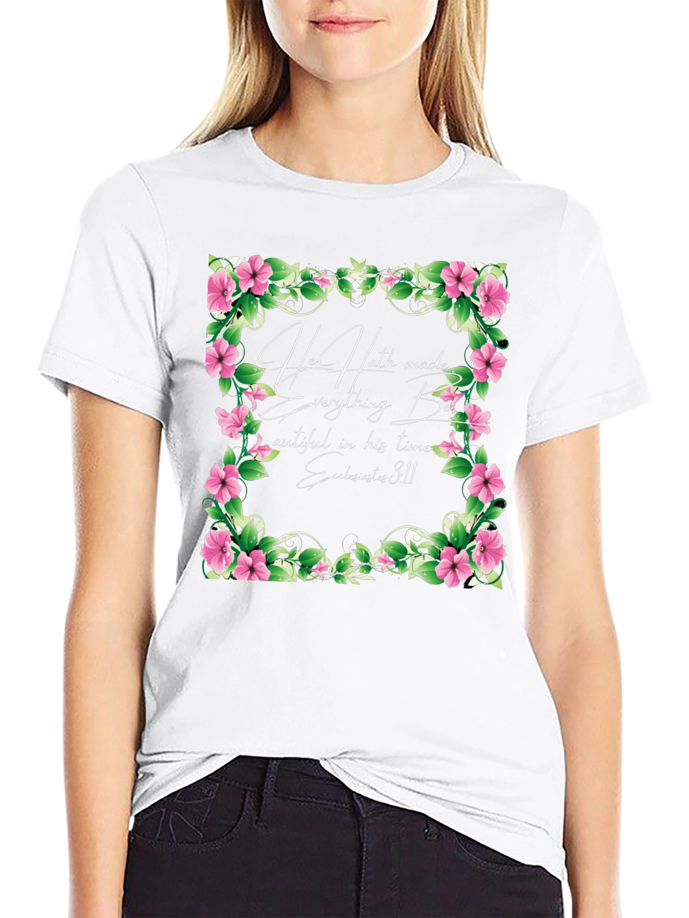 Floral Scripture Graphic Tee - He Hath Made Everything