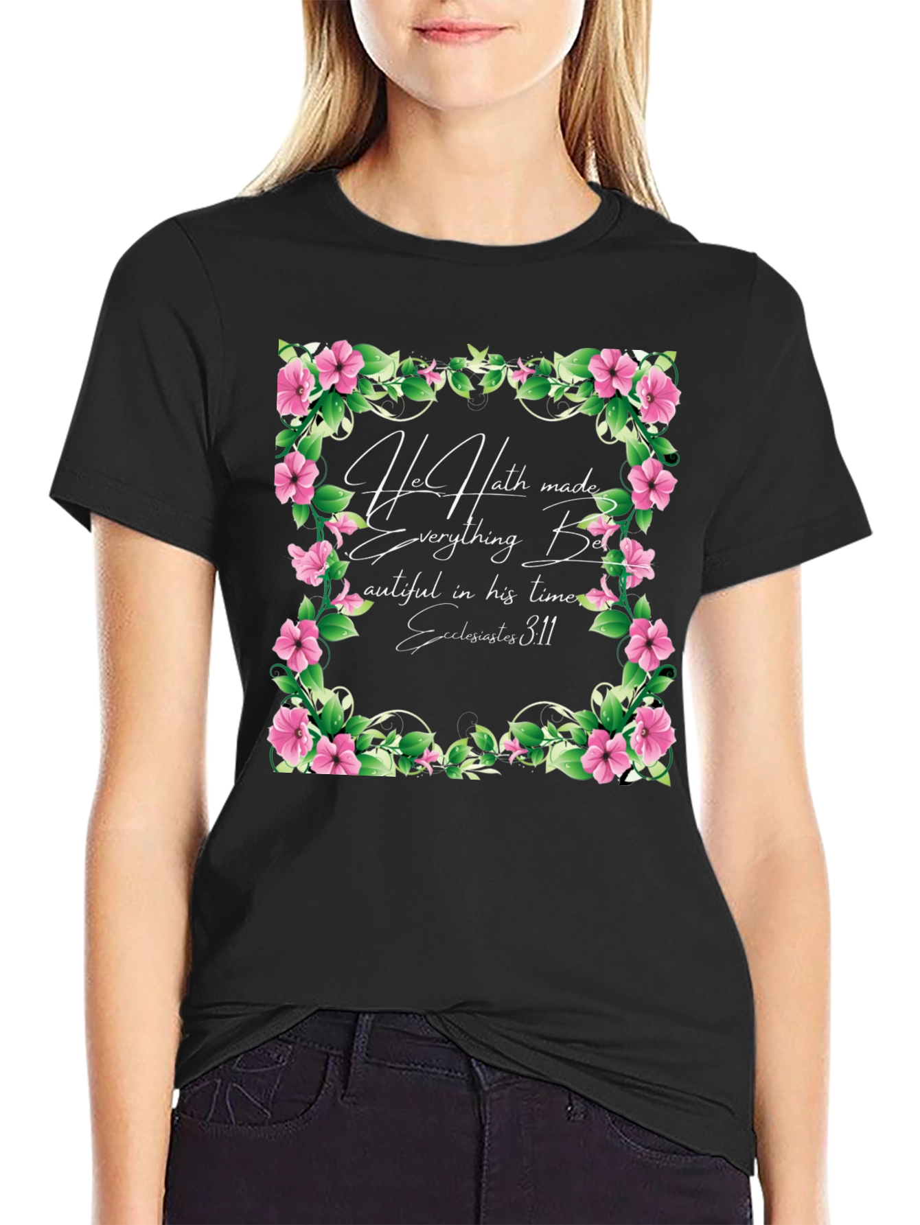 Floral Scripture Graphic Tee - He Hath Made Everything