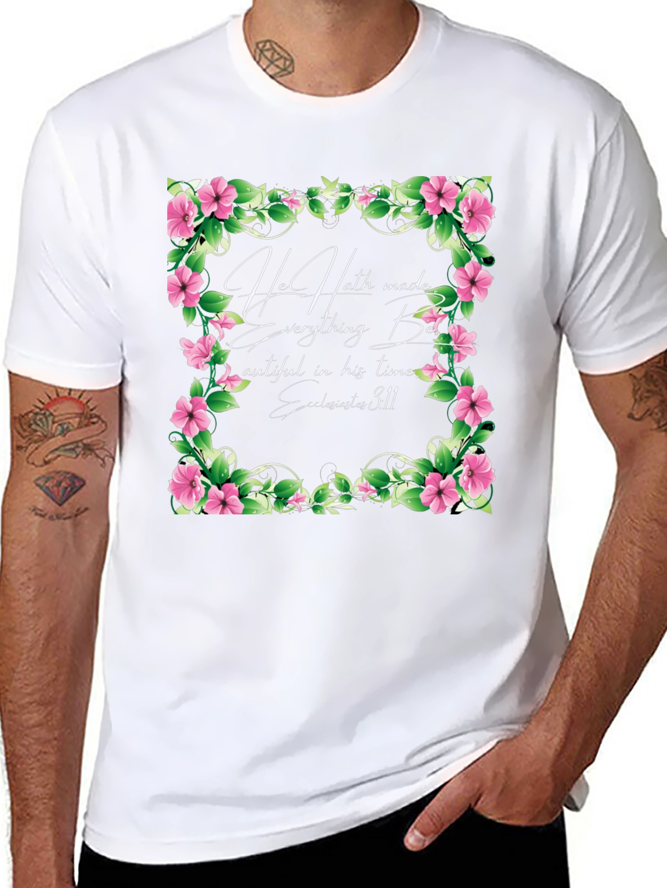 Floral Scripture Graphic Tee - He Hath Made Everything