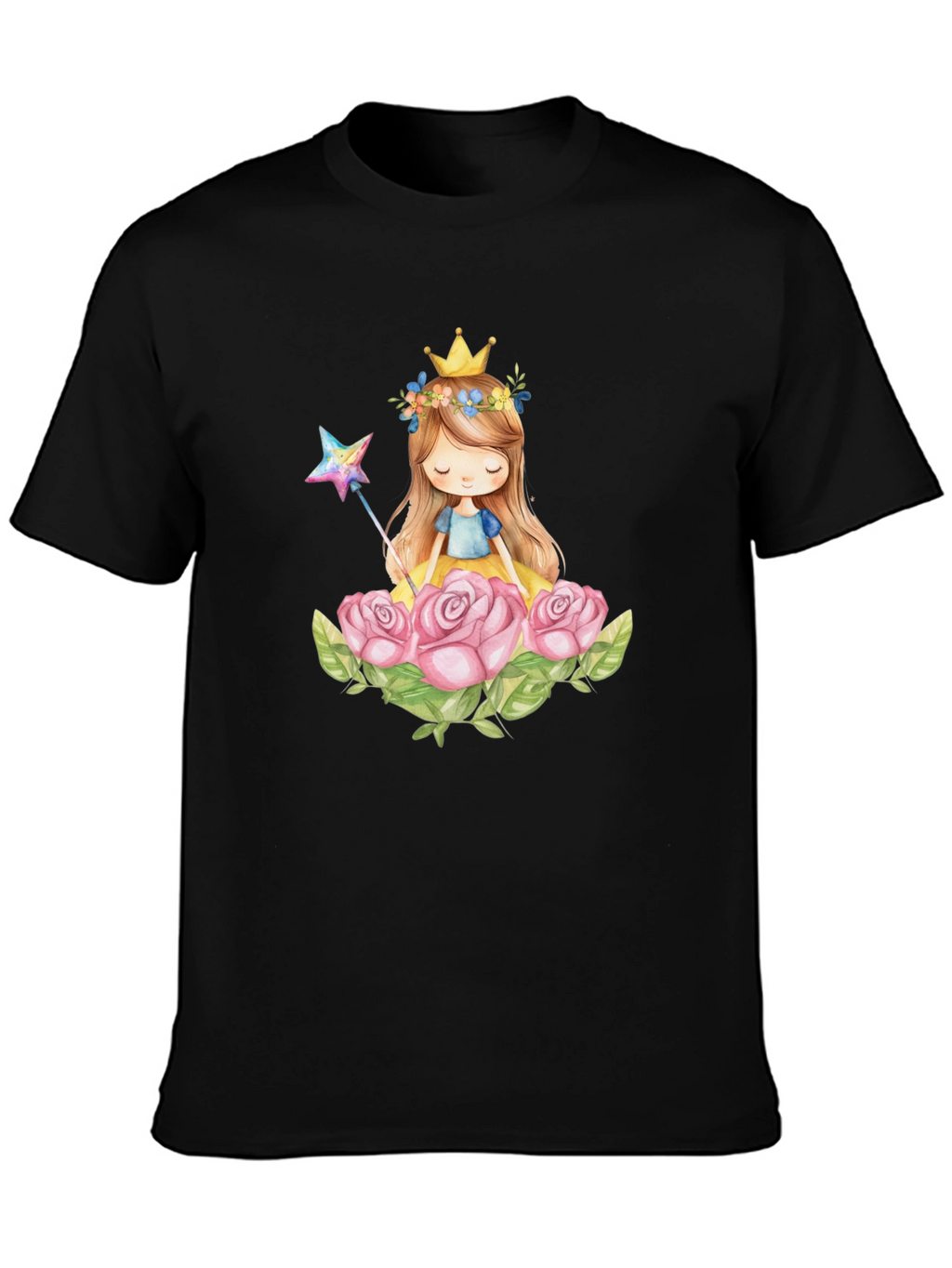 Princess Crown Rose Graphic Black T-Shirt