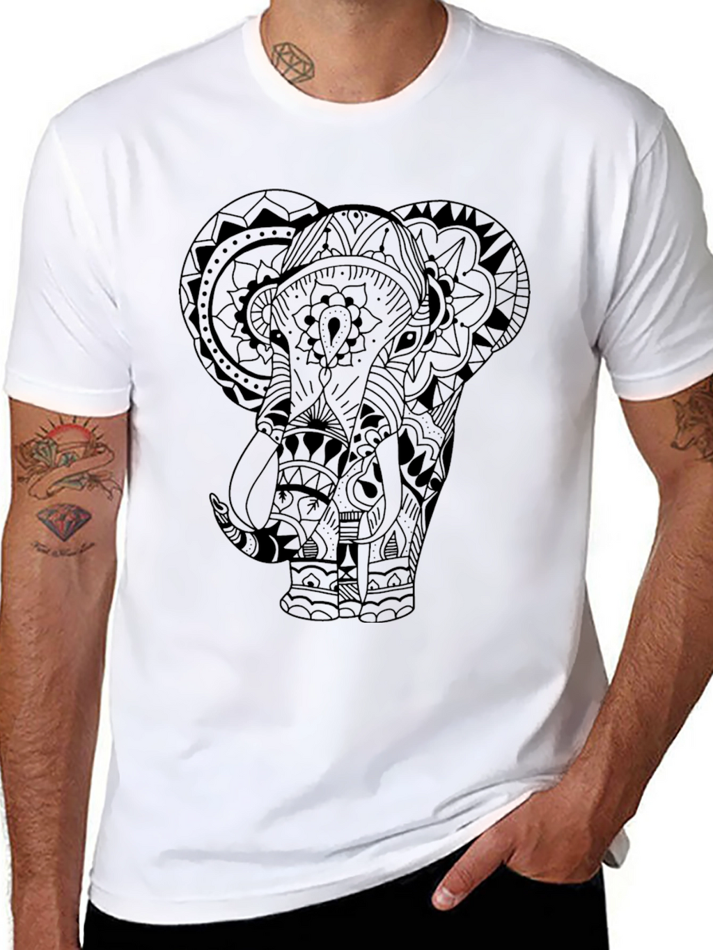 Elephant Mandala Graphic Tee - Mens Black T-Shirt