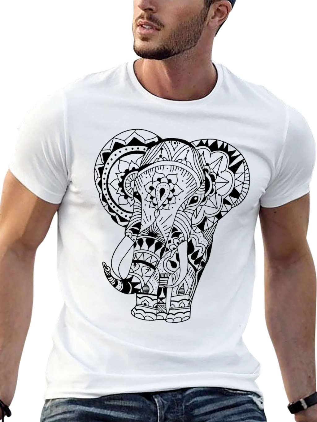 Elephant Mandala Graphic Tee - Mens Black T-Shirt