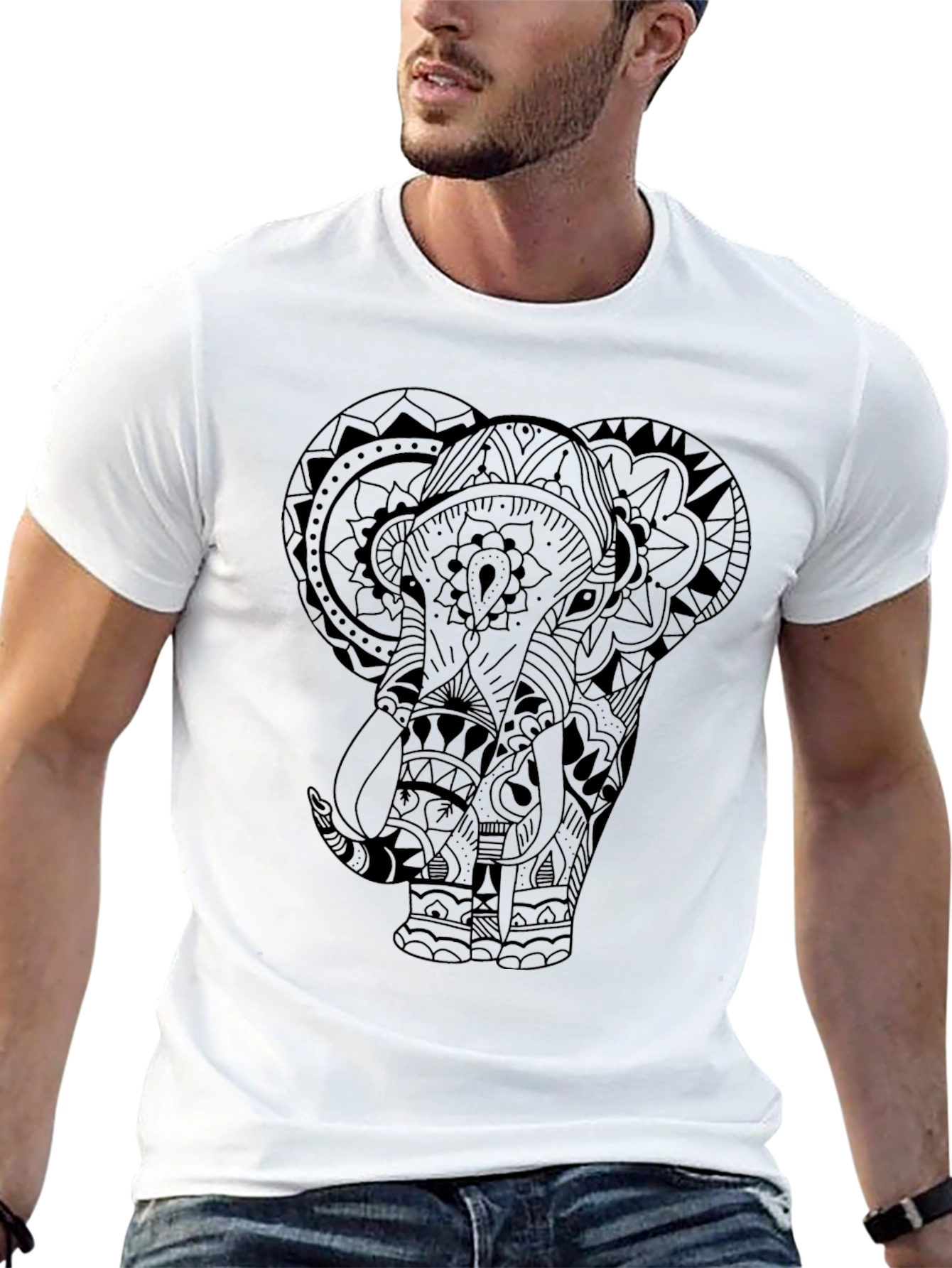 Elephant Mandala Graphic Tee - Mens Black T-Shirt