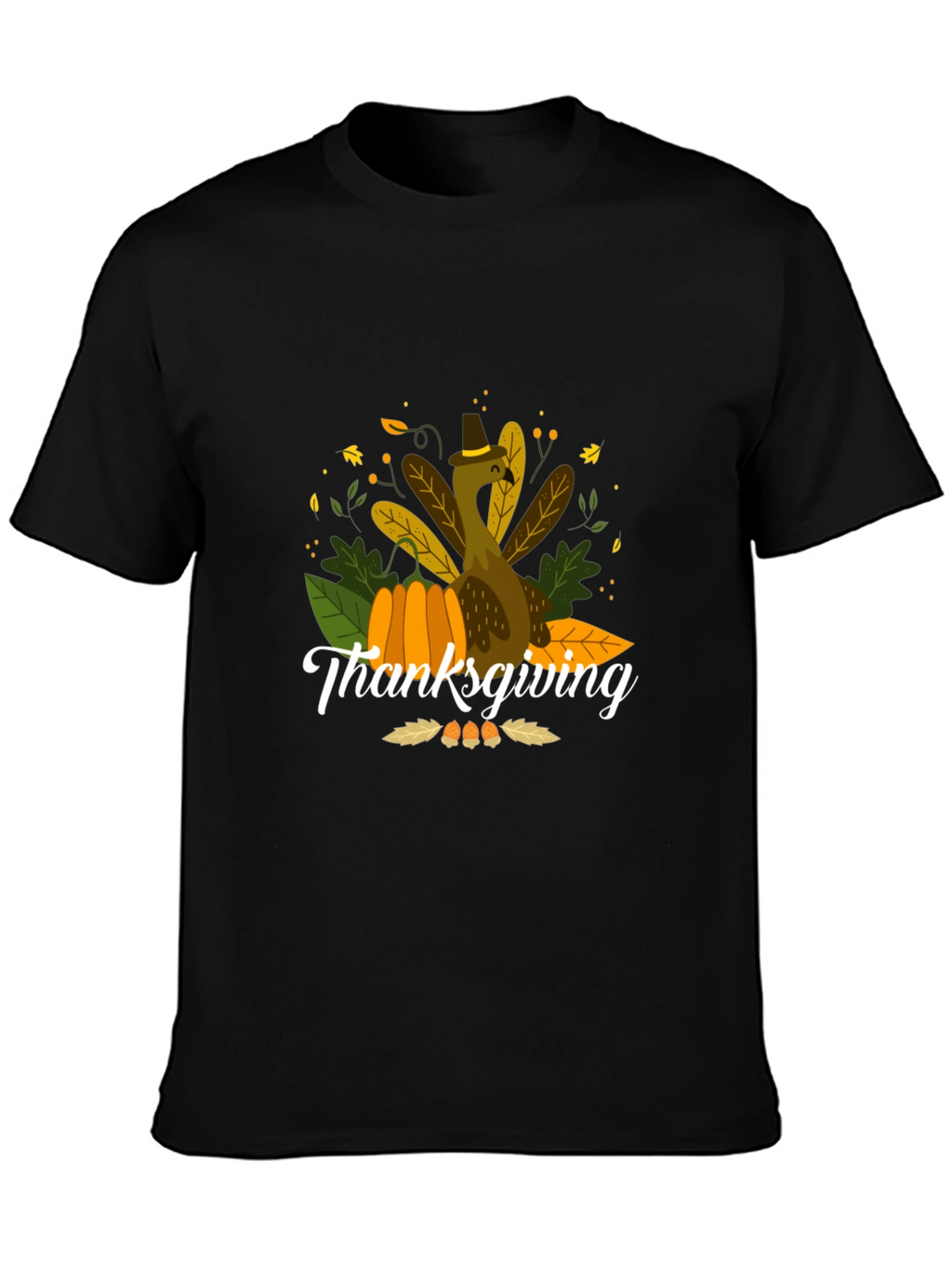 Thanksgiving Turkey Graphic Black T-Shirt