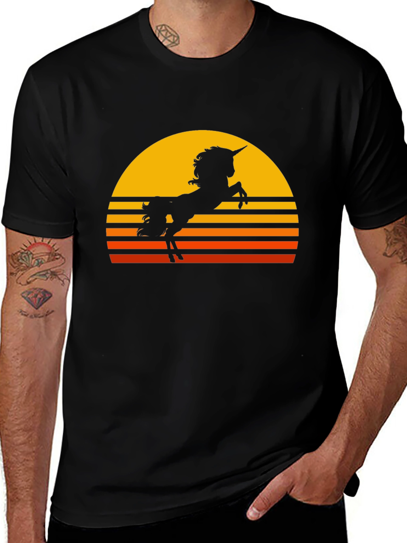 Unicorn Sunset Graphic Tee - Black Cotton Blend