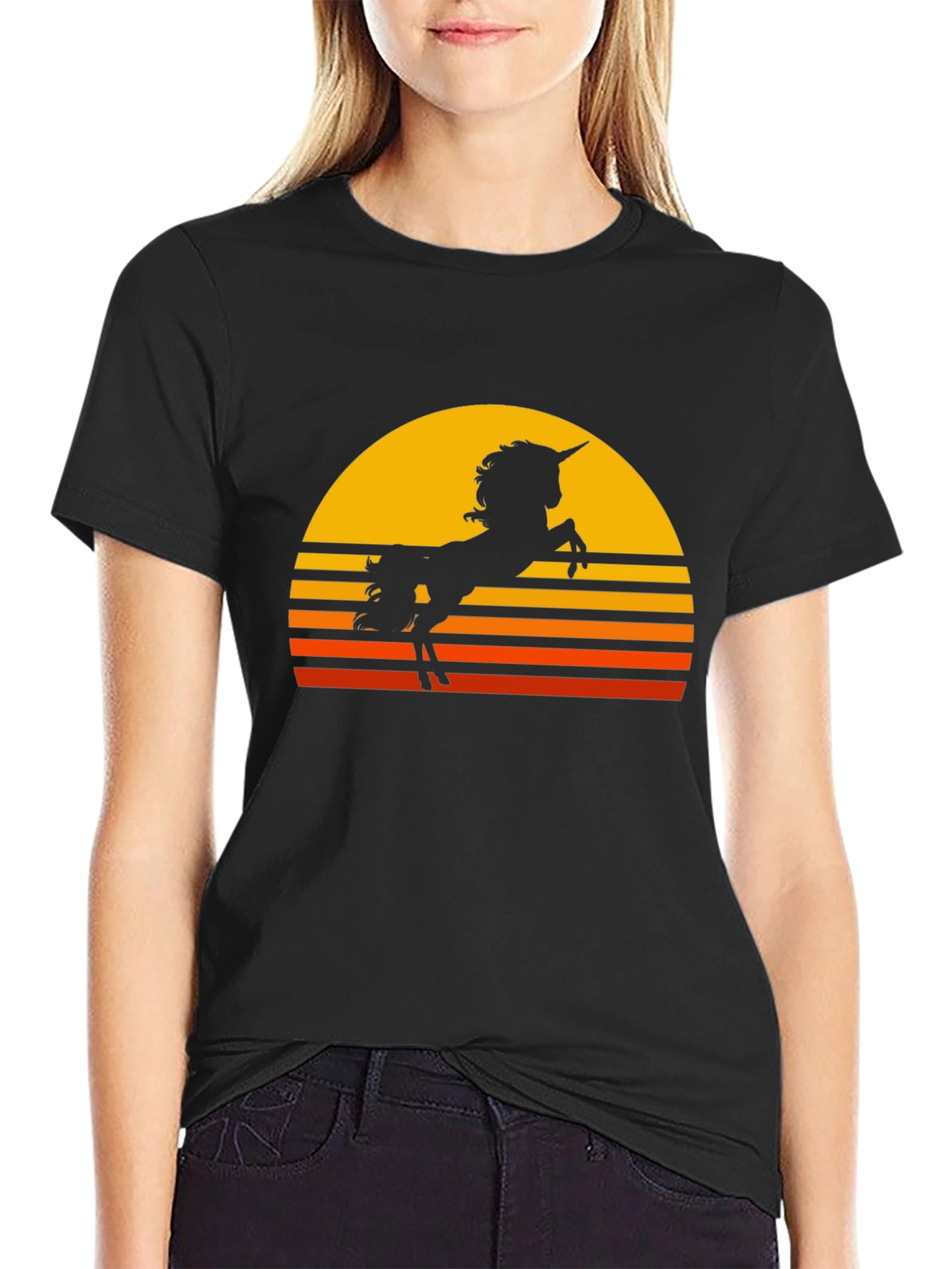 Unicorn Sunset Graphic Tee - Black Cotton Blend