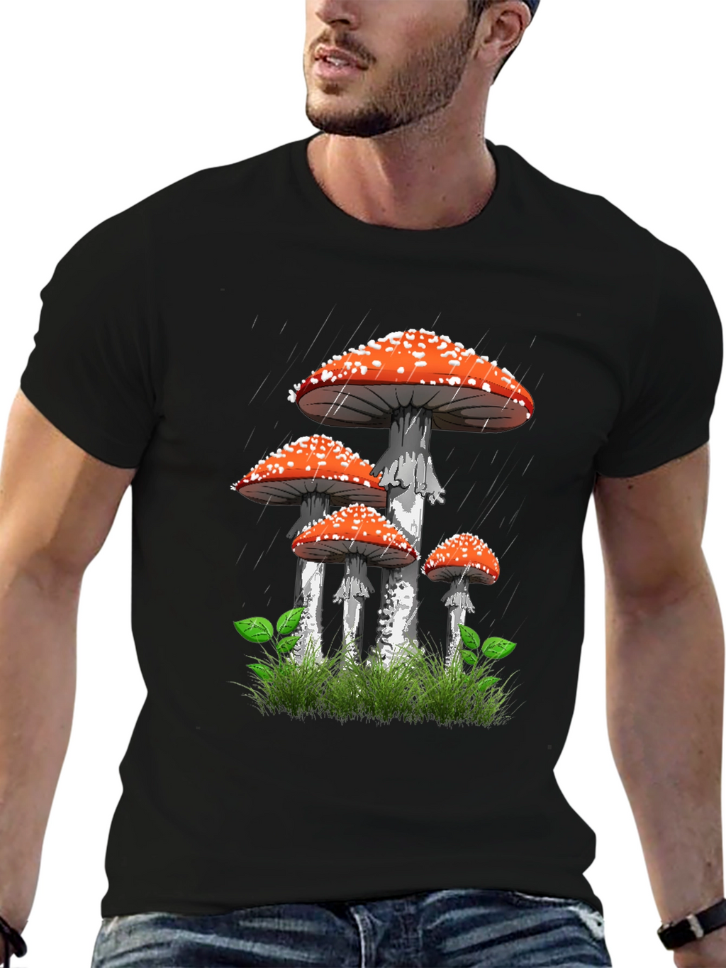 Mushroom Graphic Tee - Nature Lovers Black T-Shirt