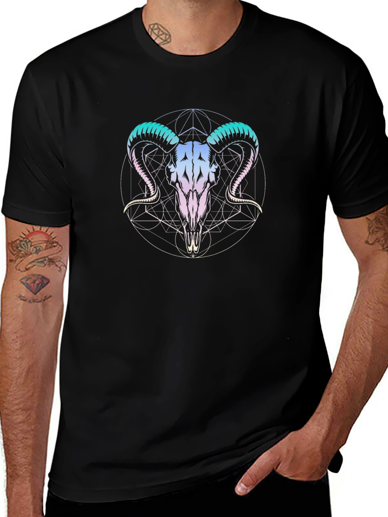Ram Skull Graphic Tee - Black Cotton T-Shirt