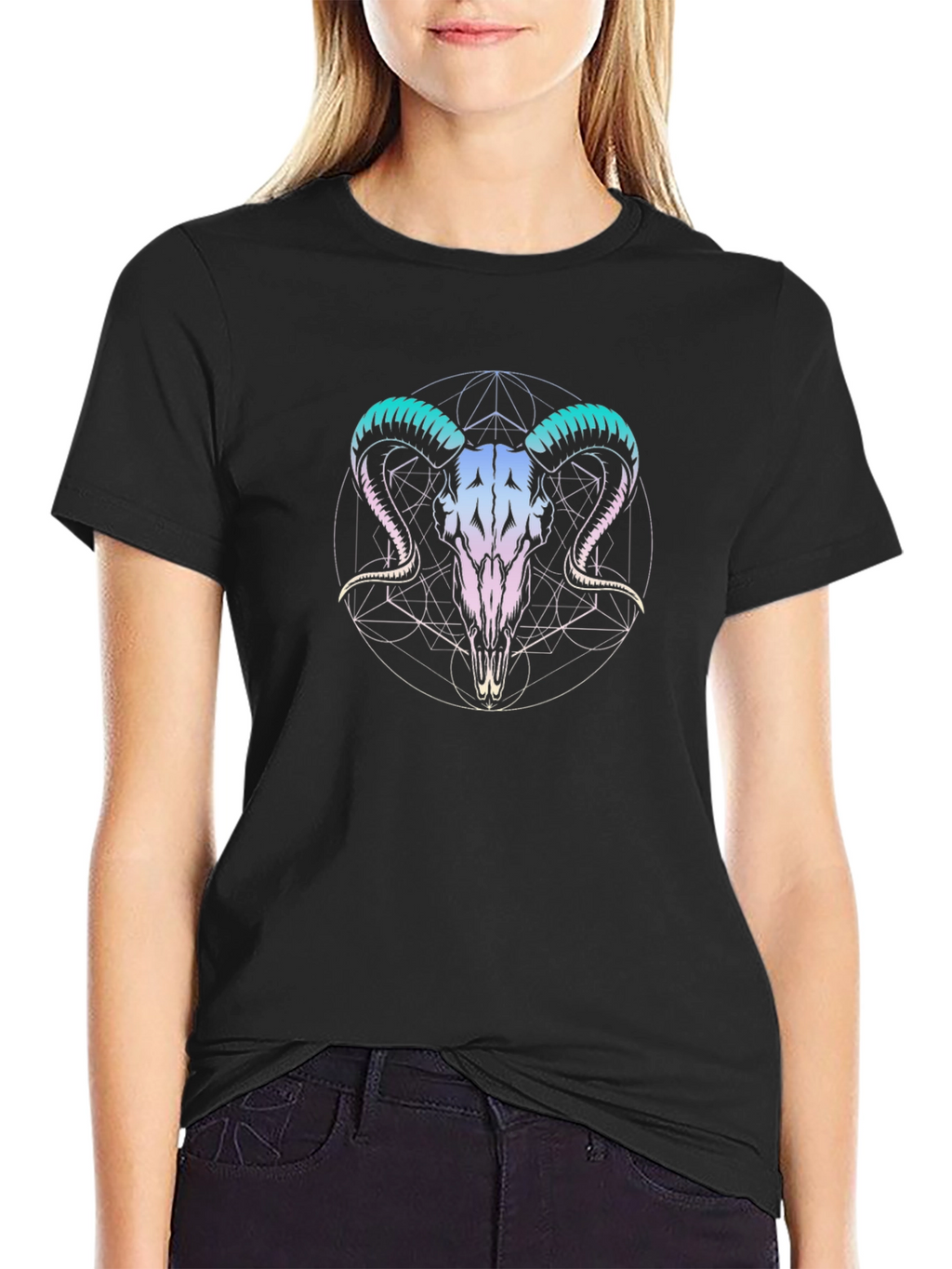 Ram Skull Graphic Tee - Black Cotton T-Shirt