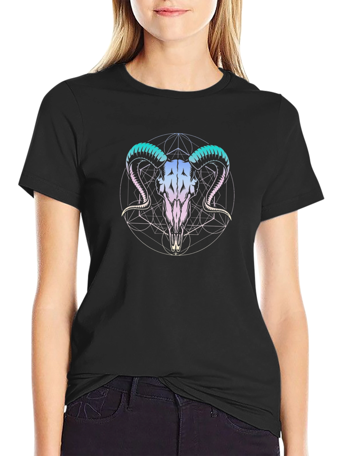 Ram Skull Graphic Tee - Black Cotton T-Shirt