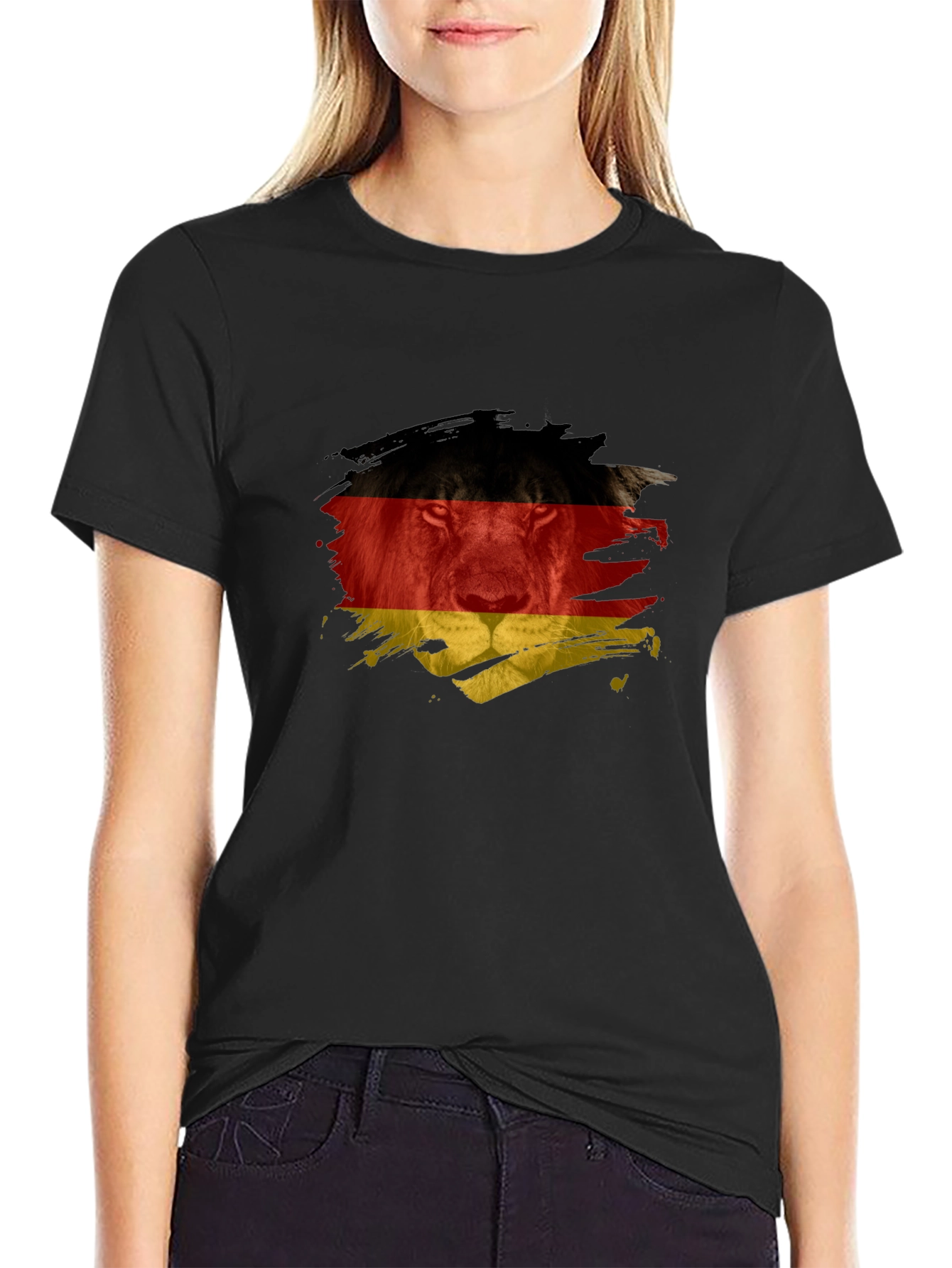 Germany Flag Lion Graphic T-Shirt - Black