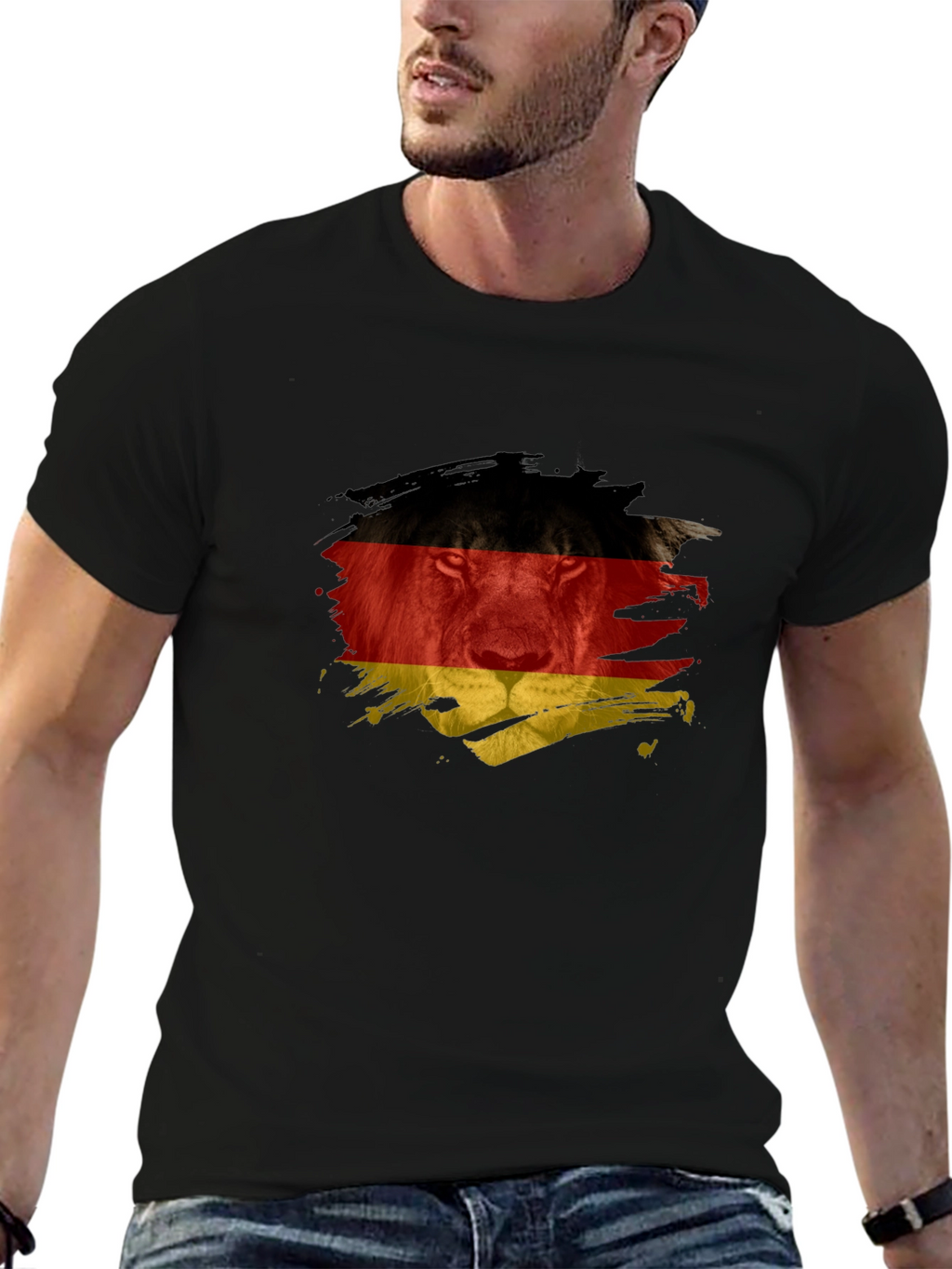Germany Flag Lion Graphic T-Shirt - Black