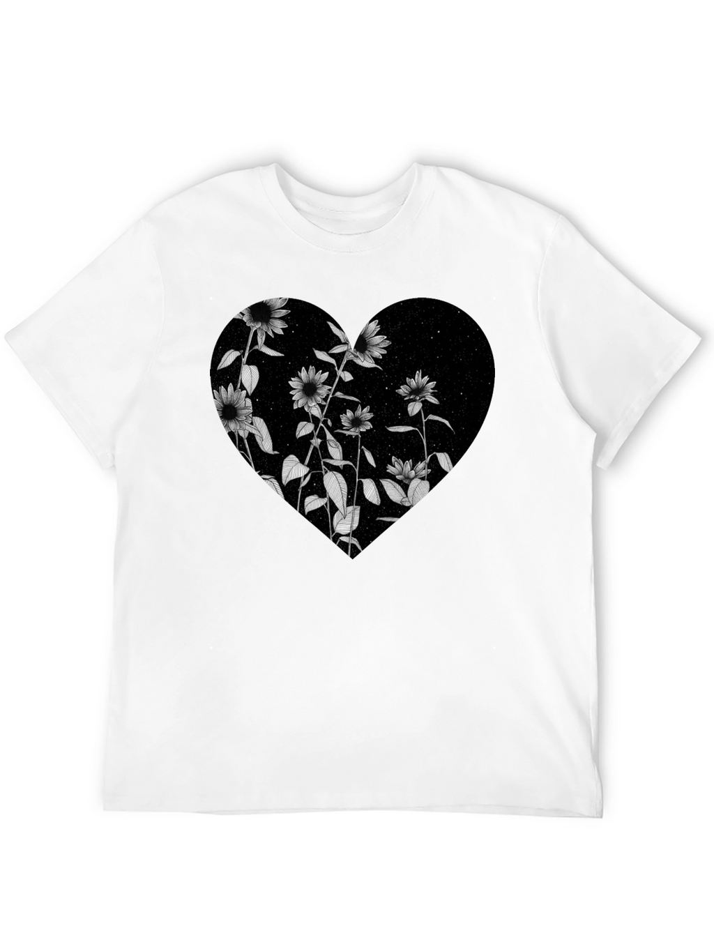Floral Heart Graphic Black T-Shirt