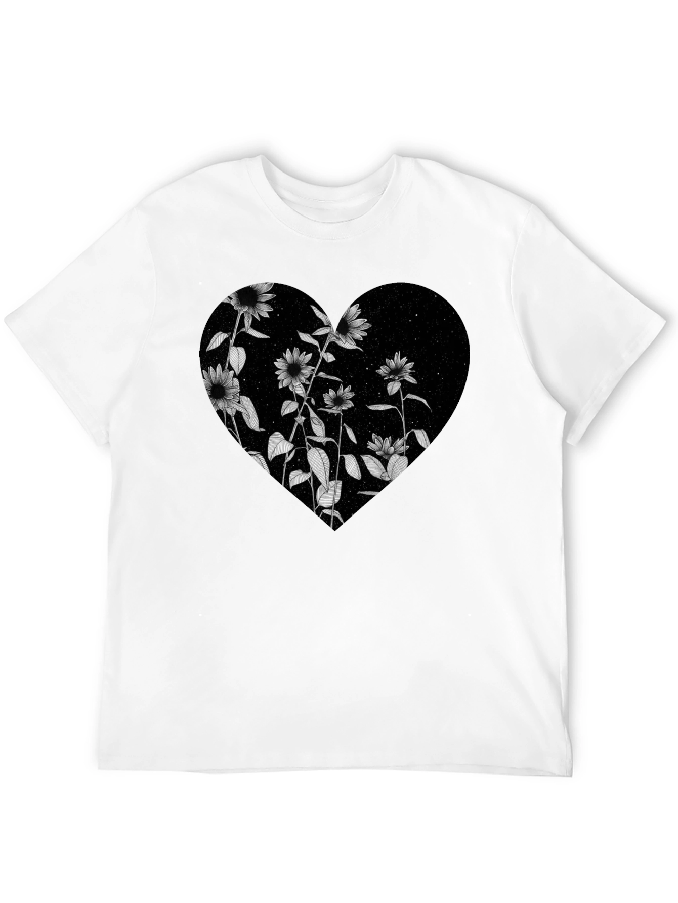 Floral Heart Graphic Black T-Shirt