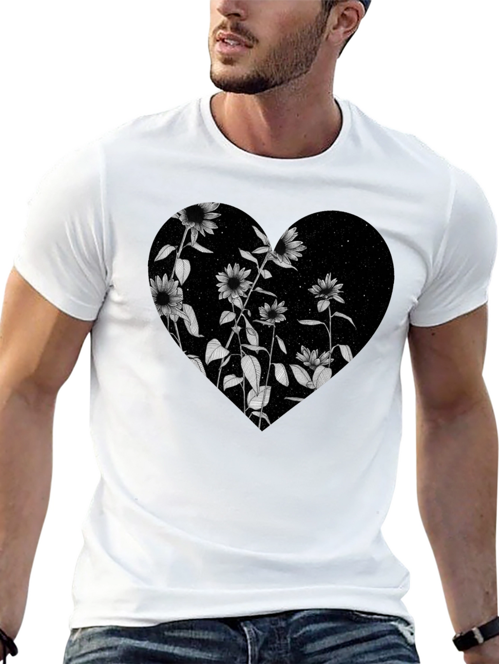 Floral Heart Graphic Black T-Shirt