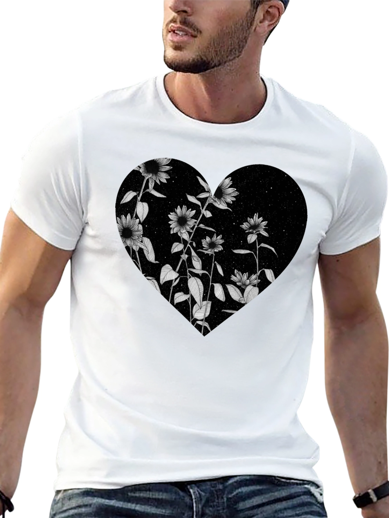 Floral Heart Graphic Black T-Shirt