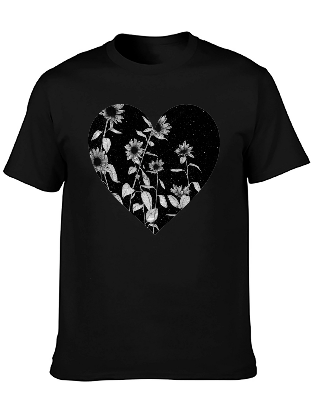 Floral Heart Graphic Black T-Shirt