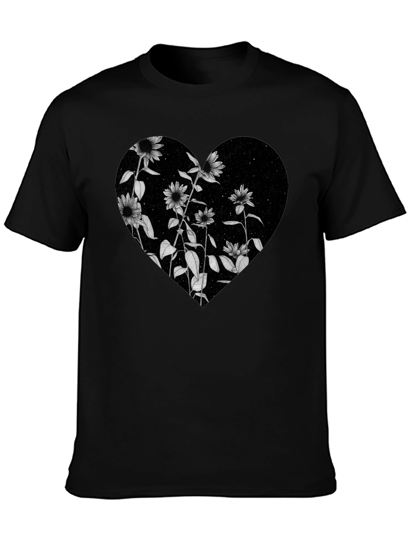 Floral Heart Graphic Black T-Shirt
