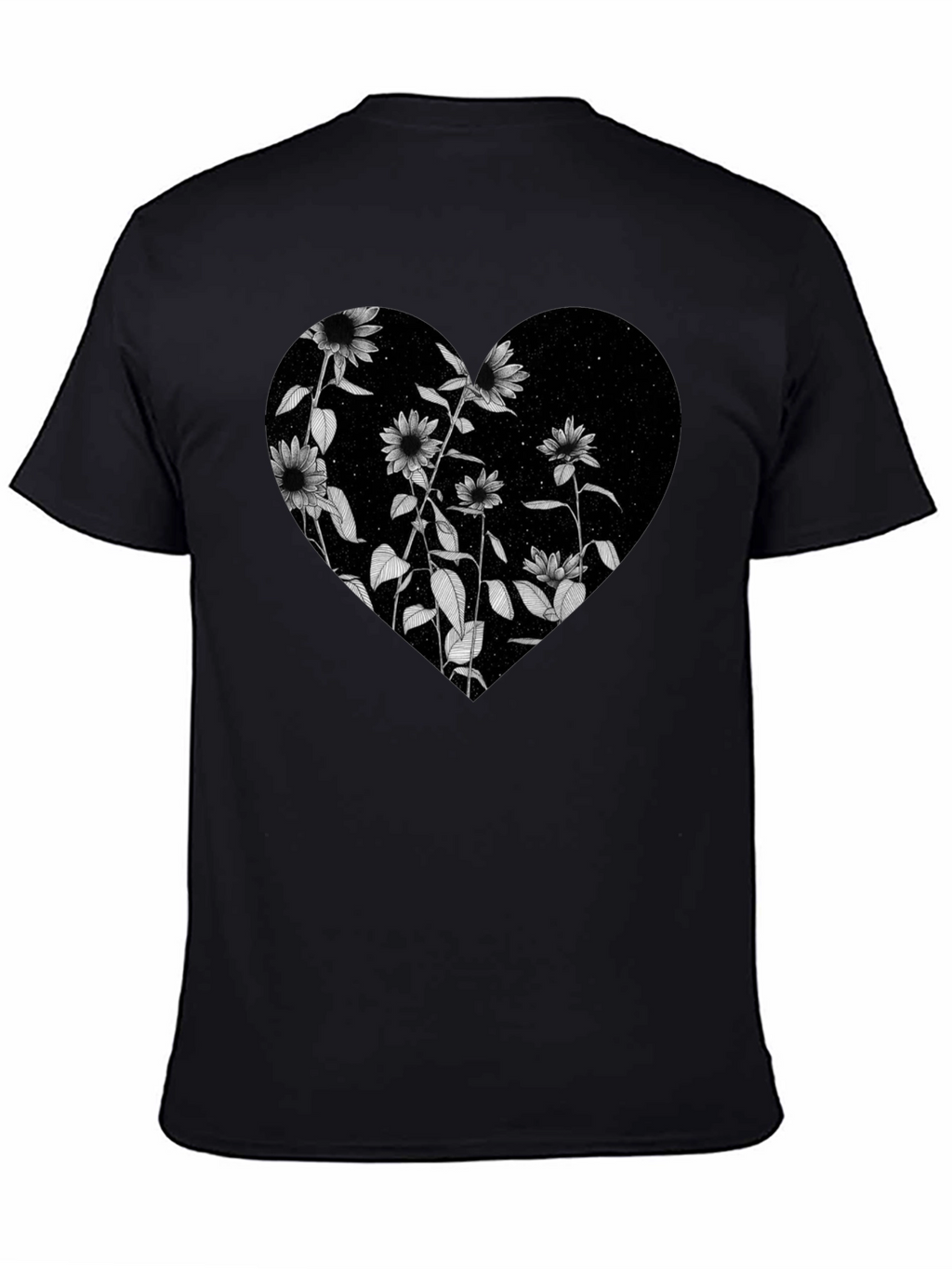 Floral Heart Graphic Black T-Shirt