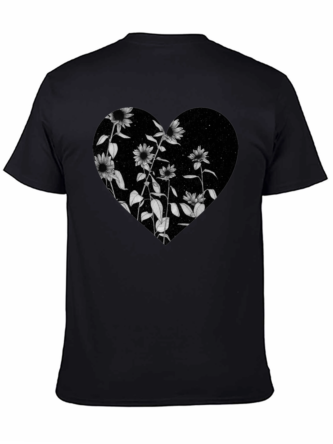 Floral Heart Graphic Black T-Shirt