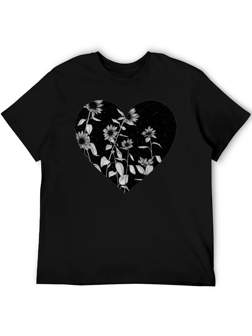 Floral Heart Graphic Black T-Shirt