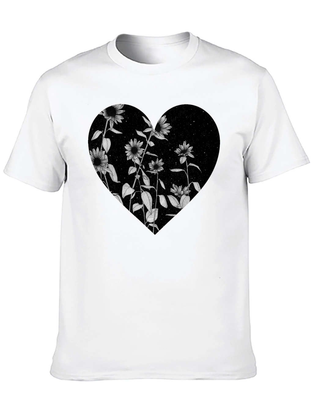 Floral Heart Graphic Black T-Shirt