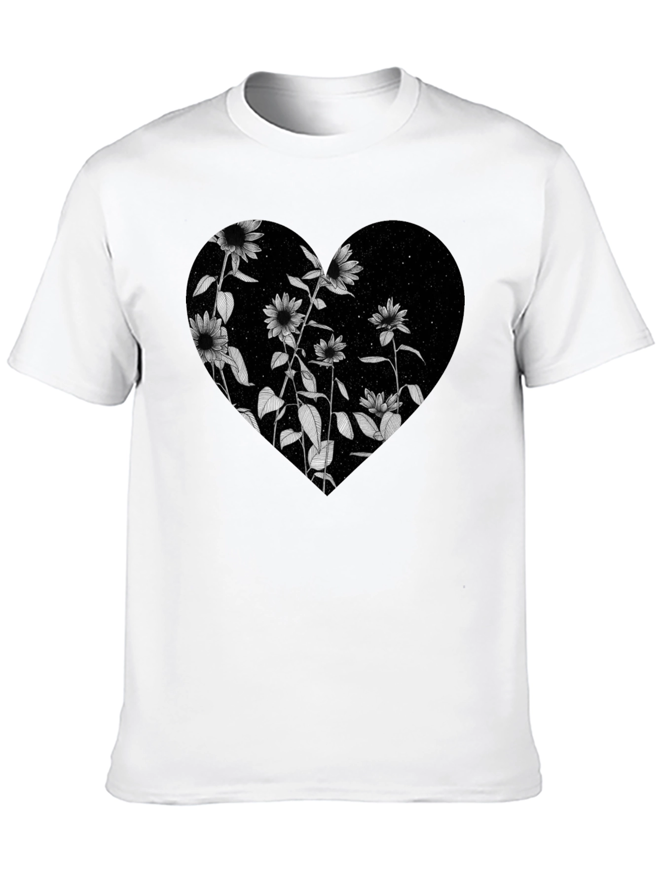 Floral Heart Graphic Black T-Shirt