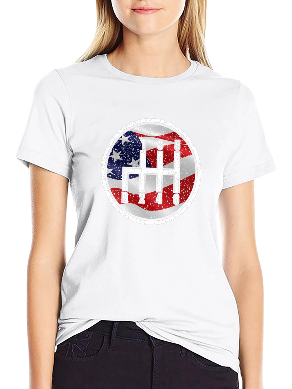 American Flag Manual Shift Car Enthusiast T-Shirt