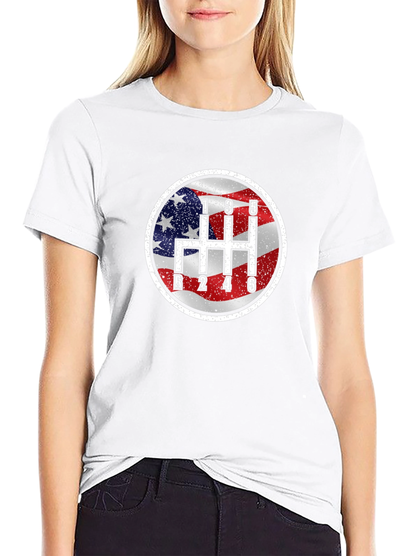 American Flag Manual Shift Car Enthusiast T-Shirt