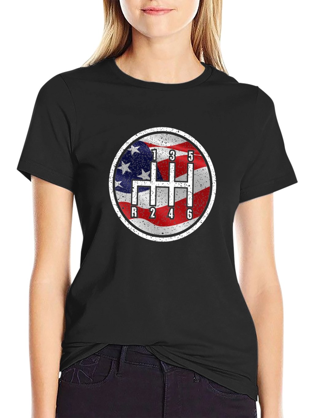 American Flag Manual Shift Car Enthusiast T-Shirt