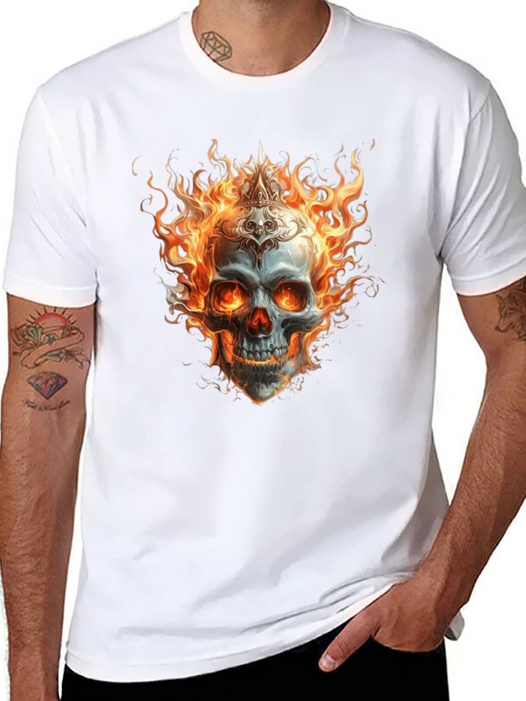 Flaming Skull Graphic Tee - Mens Black T-Shirt