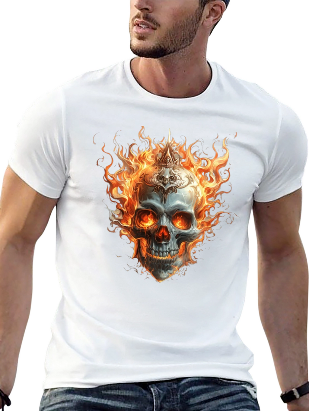 Flaming Skull Graphic Tee - Mens Black T-Shirt