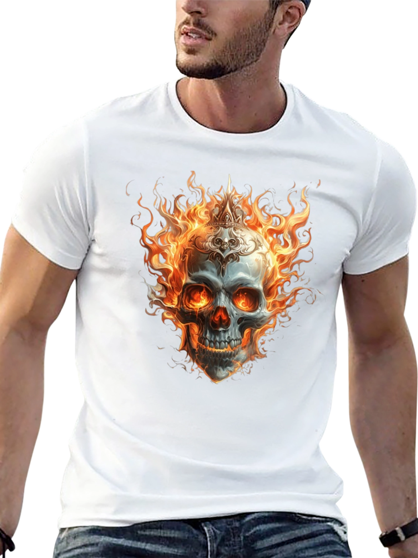 Flaming Skull Graphic Tee - Mens Black T-Shirt