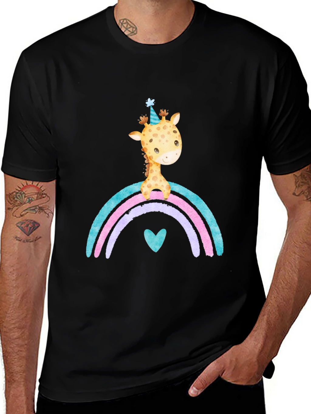 Giraffe Rainbow T-Shirt Cute Cartoon Graphic Tee