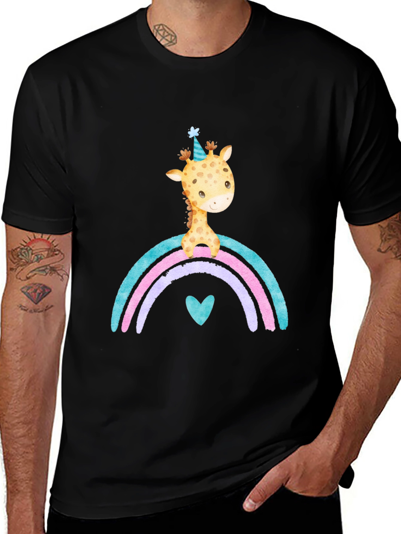 Giraffe Rainbow T-Shirt Cute Cartoon Graphic Tee