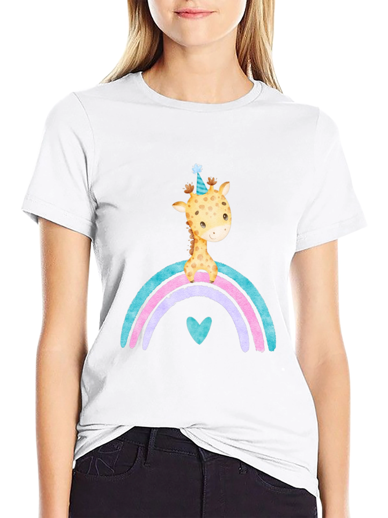 Giraffe Rainbow T-Shirt Cute Cartoon Graphic Tee