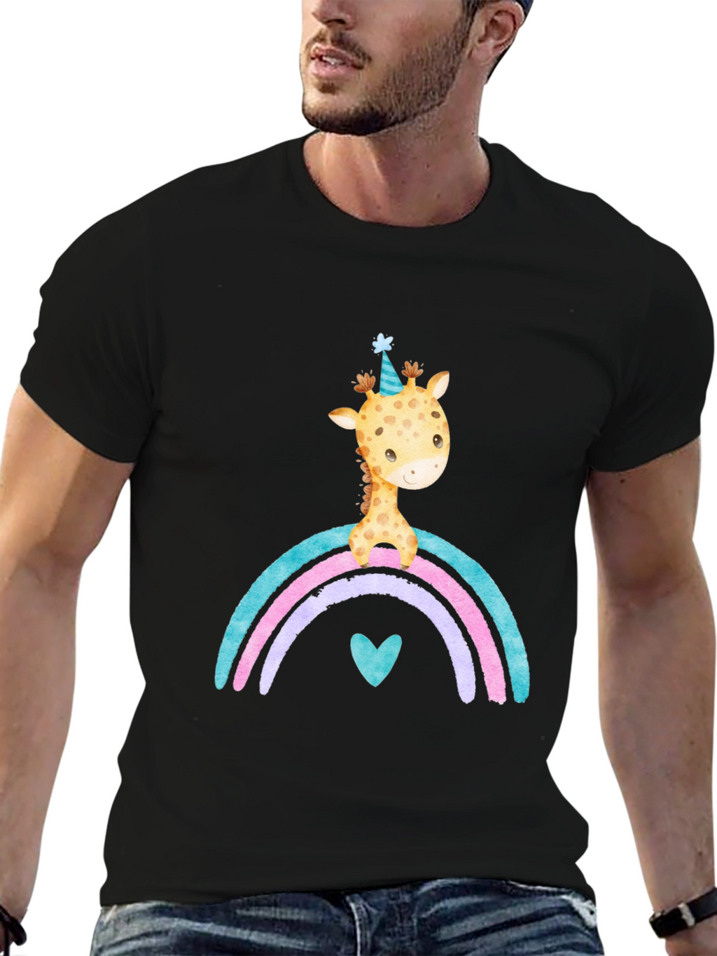 Giraffe Rainbow T-Shirt Cute Cartoon Graphic Tee