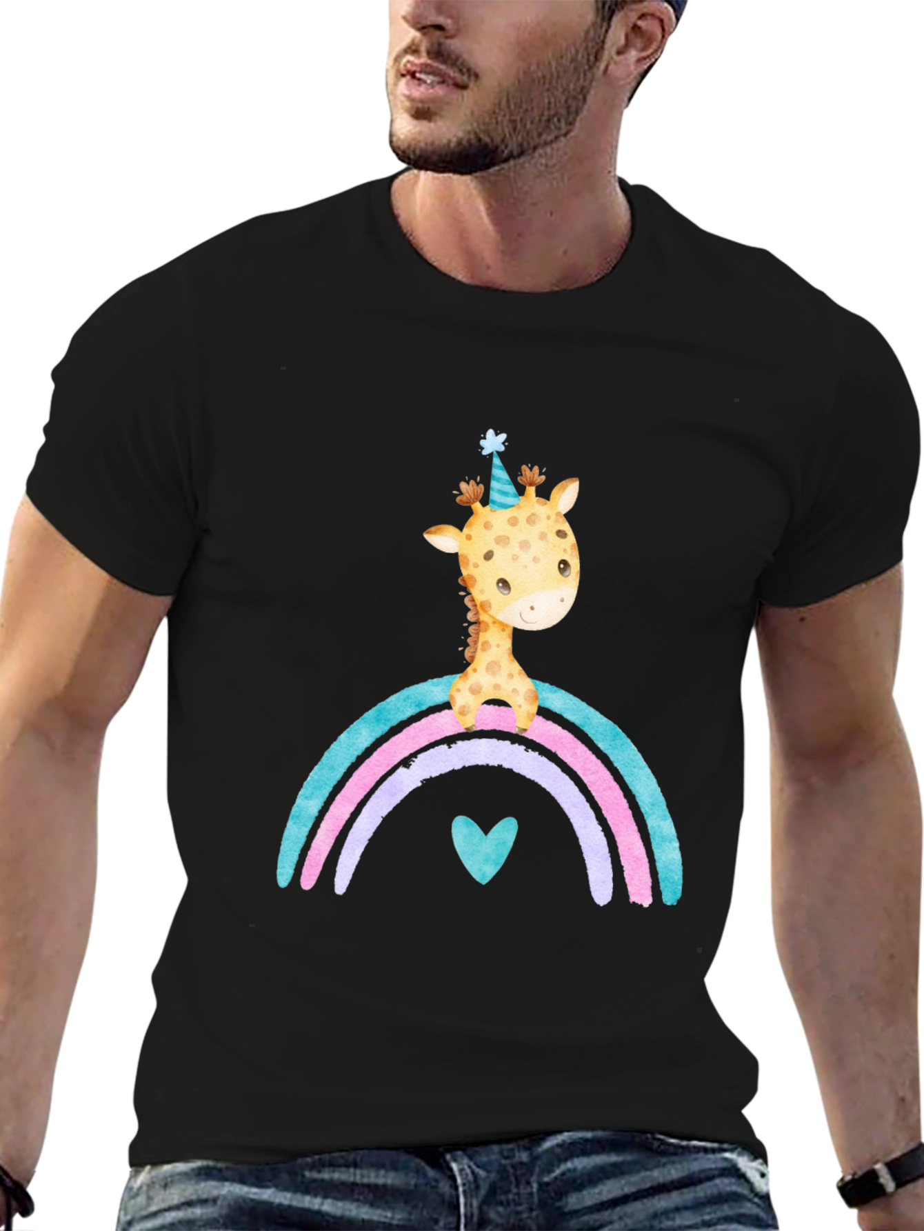 Giraffe Rainbow T-Shirt Cute Cartoon Graphic Tee